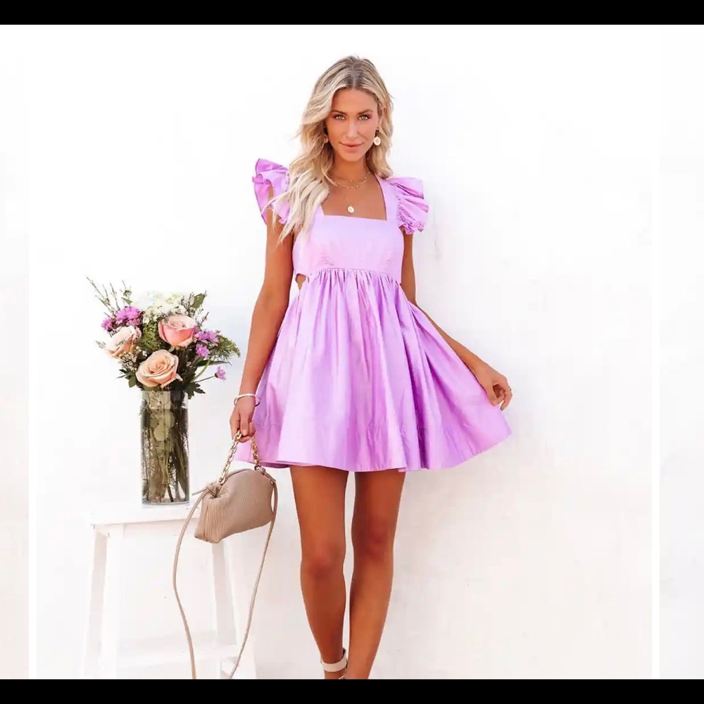 Huntie Cotton Ruffle Babydoll Dress - Purple Small